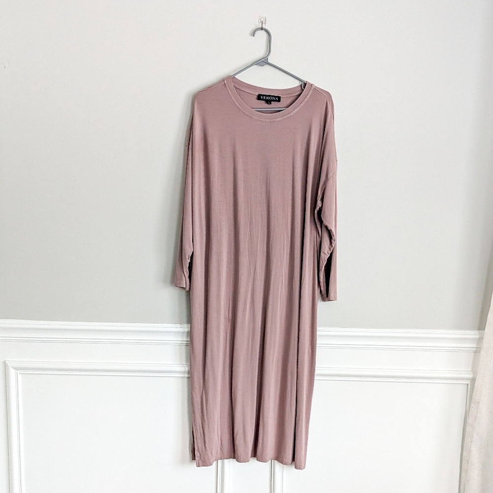 Verona Women's Long Sleeve Midi With Slits, Large, Taupe